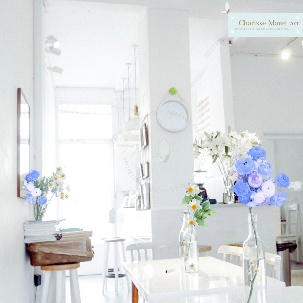 A spring or summer refresh is apparent in the modern and minimal style kitchen. Shades of white walls take center stage while pops of flowers remain the focal point. Crisp. Clean. Bright. Healthy. So inviting that one may never want to leave home. By Charisse Marei
