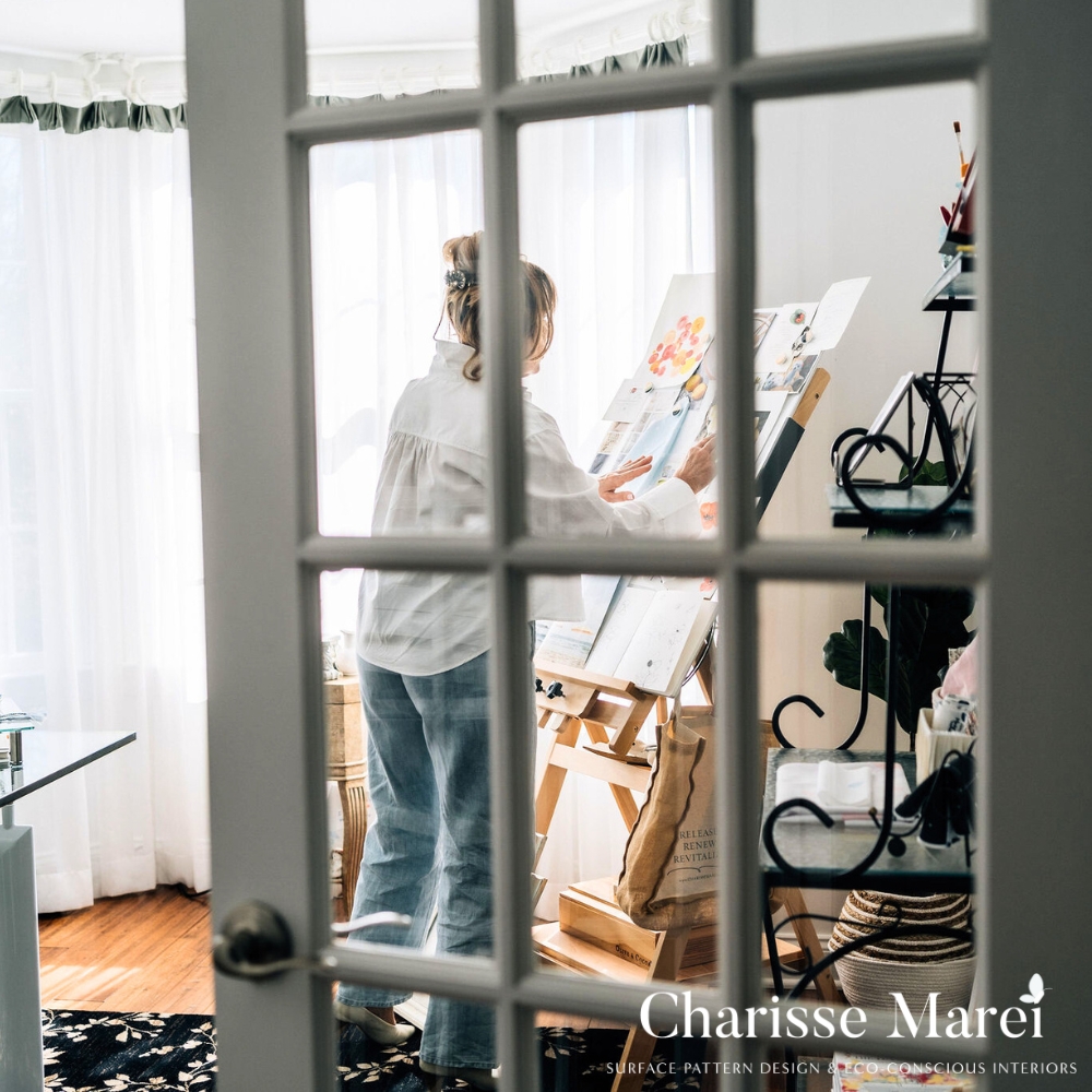 Light and inspiring home office with layered pattern, natural textures, and clutter-free styling for women entrepreneurs